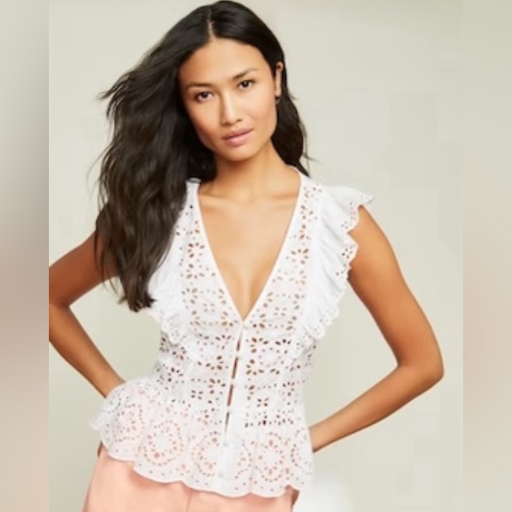 Veronica Beard, Araya Eyelet Top, white size 4, with tags: $145